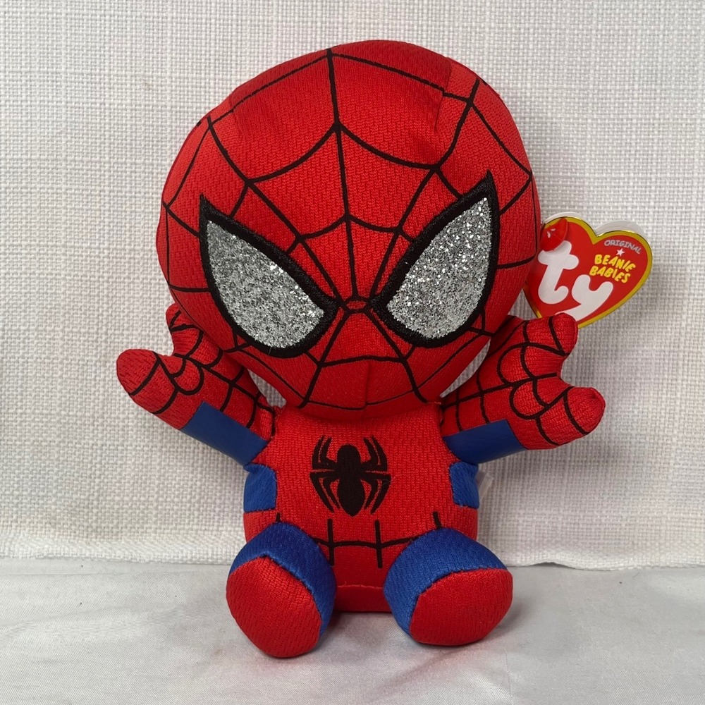 Ty Beanie Babies Marvel Spider-Man Plush Red Blue Glitter Eyes 2023 6 inch NWT